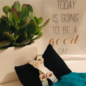 Rustic Cuff leather double wrap flower bracelet